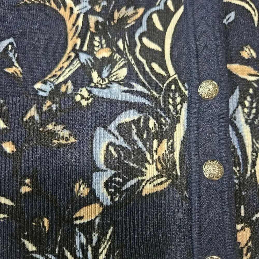 White House Black Market Floral Knit Cardigan Sweater Navy Blue Size XL